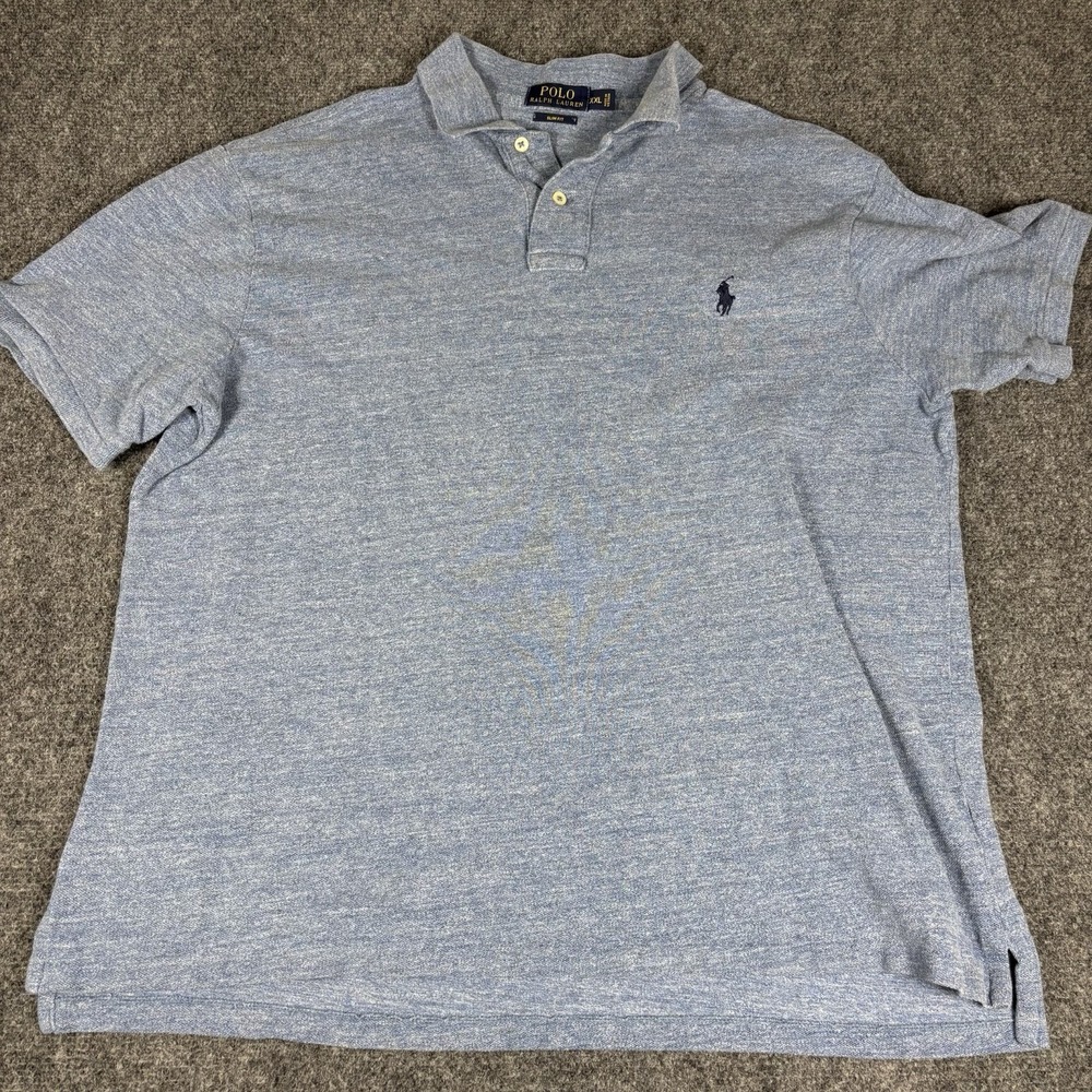 Ralph Lauren Polo Shirt Men XXL Heather Blue Custom Slim Fit Navy Pony Preppy